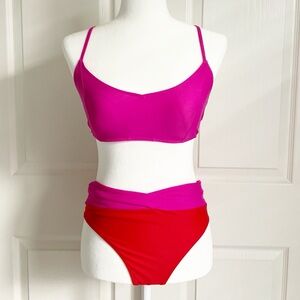 SUMMERSALT Bikini The Wrap High Leg & Rise Lava & Hibiscus + Marina Bikini Top